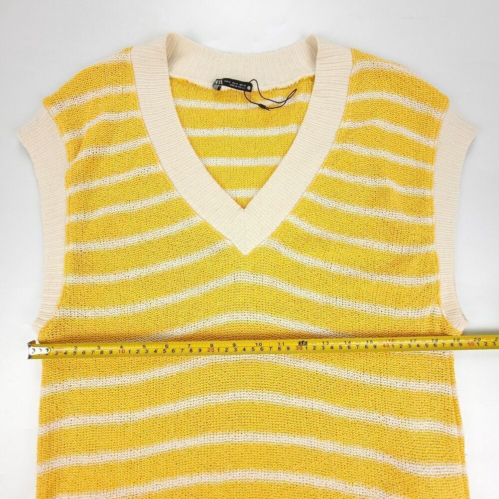 NEW Zara 90's Oversized Vintage Striped V-Rib Knit Sweater Vest Cream Medium Y2k - Picture 3 of 7